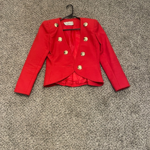 Red Double-Breasted Blazer with Gold Buttons - Picture 1 of 6